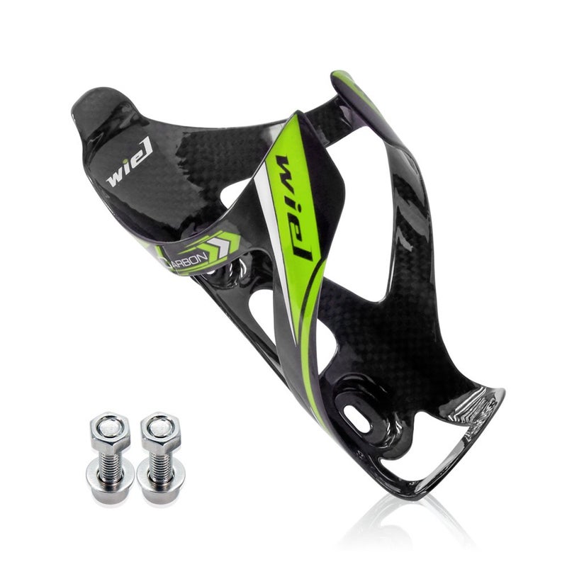 Wiel Full Carbon Fiber Bicycle Bike Light Drink Water Bottle Cage Holder Green 3K Glossy - Image 1