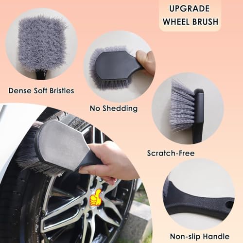 SWAMINE Wheel & Tire Brush for Car Rim, Soft Bristle Car Wash Brush, Cleans Tires & Releases Dirt and Road Grime, Short Handle for Easy Scrubbing Black - Image 3