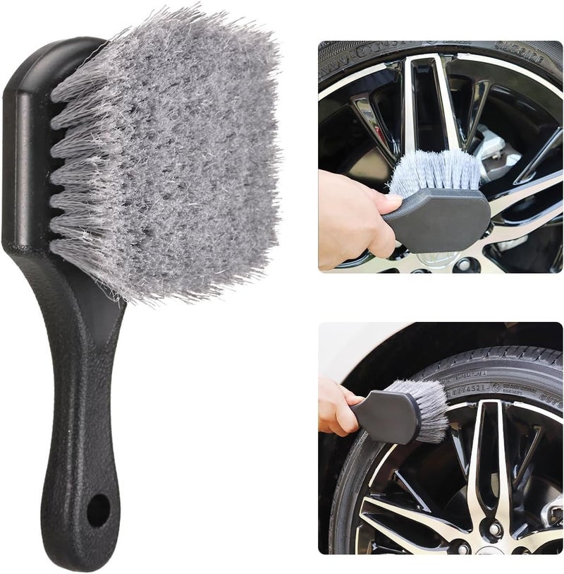 SWAMINE Wheel & Tire Brush for Car Rim, Soft Bristle Car Wash Brush, Cleans Tires & Releases Dirt and Road Grime, Short Handle for Easy Scrubbing Black - Image 1