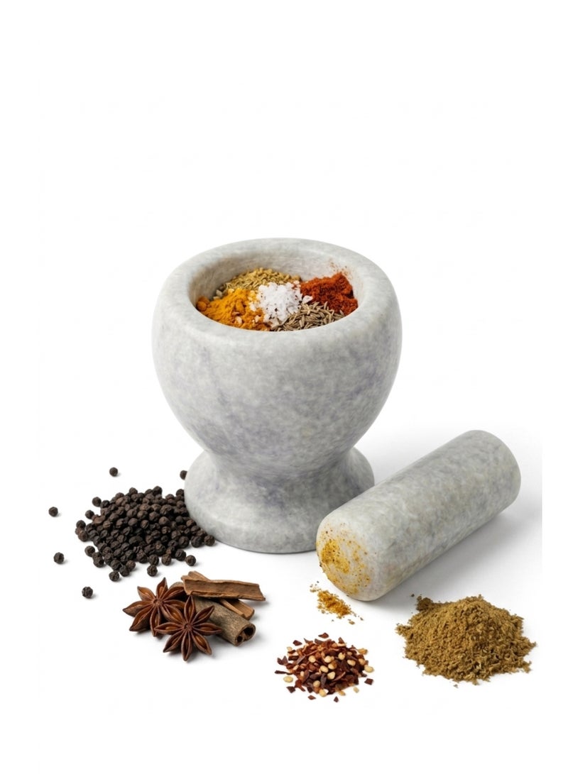 Natural Grey & White Marble Mortar & Pestle Set - 11cm Height - Compact Size for Grinding Spices & Garlic - Image 2