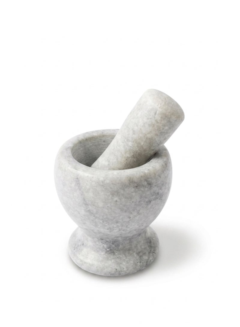 Natural Grey & White Marble Mortar & Pestle Set - 11cm Height - Compact Size for Grinding Spices & Garlic - Image 1