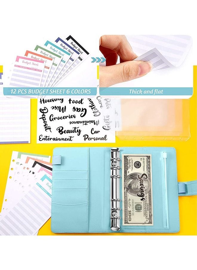 Arabest - 23Pcs A6 PU Leather Notebook Binder Budget Planner, with with 8 PCS A6 Binder Pockets, 12 Expense Budget Sheets, 2 Sheets Sticker Label (Black) - Image 1