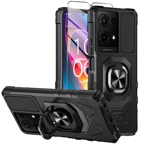 Mocotto for TCL K32/K33 5G 2025 Phone Case with Tempered Glass Screen Protector,Military Grade Shockproof Protective Cover,with Ring Kickstand (Black) - Image 1
