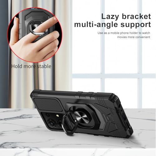 Mocotto for TCL K32/K33 5G 2025 Phone Case with Tempered Glass Screen Protector,Military Grade Shockproof Protective Cover,with Ring Kickstand (Black) - Image 4
