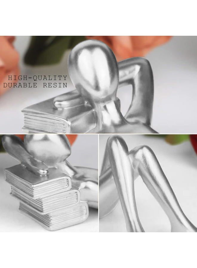 RIRPUAE Silver Home Decor Thinker Reading Women Statue for Living Room, Modern Shelf Decor Accent Decorations, Resin Collectible Figurines Display for Office Bedroom Table Desk,Silver - Image 5