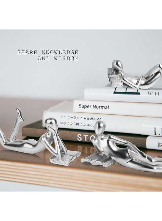 RIRPUAE Silver Home Decor Thinker Reading Women Statue for Living Room, Modern Shelf Decor Accent Decorations, Resin Collectible Figurines Display for Office Bedroom Table Desk,Silver - Image 3