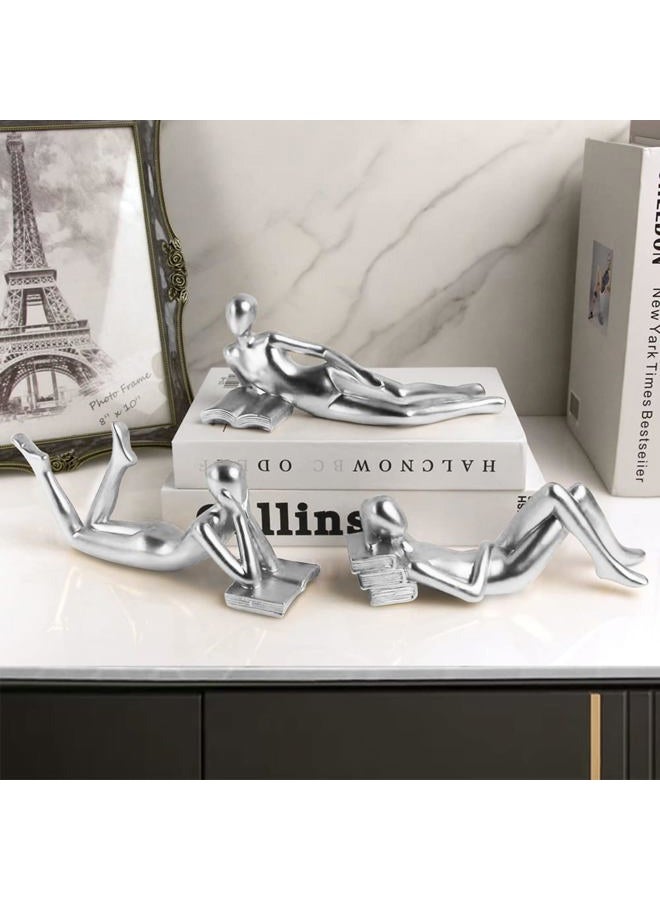 RIRPUAE Silver Home Decor Thinker Reading Women Statue for Living Room, Modern Shelf Decor Accent Decorations, Resin Collectible Figurines Display for Office Bedroom Table Desk,Silver - Image 1
