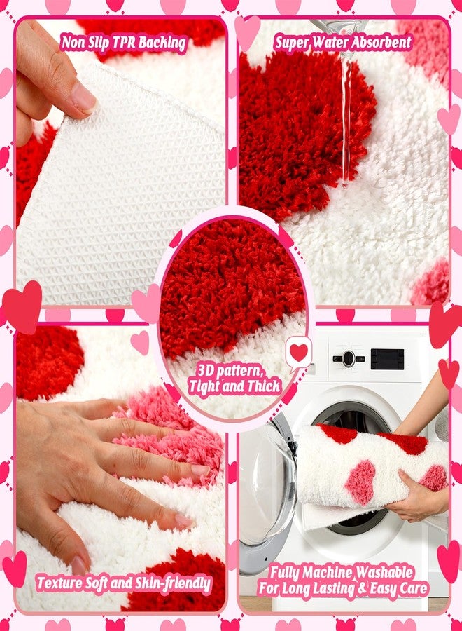 Tinideya 2 Pcs Valentine's Day Heart Bathroom Rugs Pink Red White Heart Rugs Valentine's Day Bathroom Mats Decor for Front Doors Kitchen Bedroom Living Home, 31.5 x 19.7 Inch - Image 4