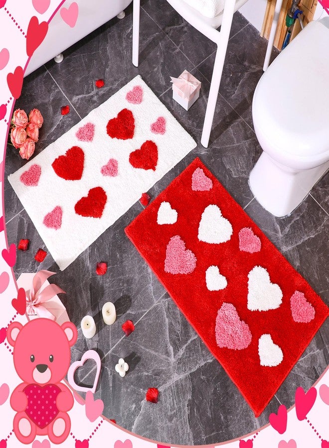 Tinideya 2 Pcs Valentine's Day Heart Bathroom Rugs Pink Red White Heart Rugs Valentine's Day Bathroom Mats Decor for Front Doors Kitchen Bedroom Living Home, 31.5 x 19.7 Inch - Image 3