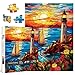 PPuzzling Stained Glass Lighthouse Puzzles for Adults 1000 Pieces Sunset Beach Scene Mosaic Glass Jigsaw Puzzles Seaside Flowers Sailboat Lighthous Art Puzzle - Image 4