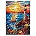 PPuzzling Stained Glass Lighthouse Puzzles for Adults 1000 Pieces Sunset Beach Scene Mosaic Glass Jigsaw Puzzles Seaside Flowers Sailboat Lighthous Art Puzzle - Image 2
