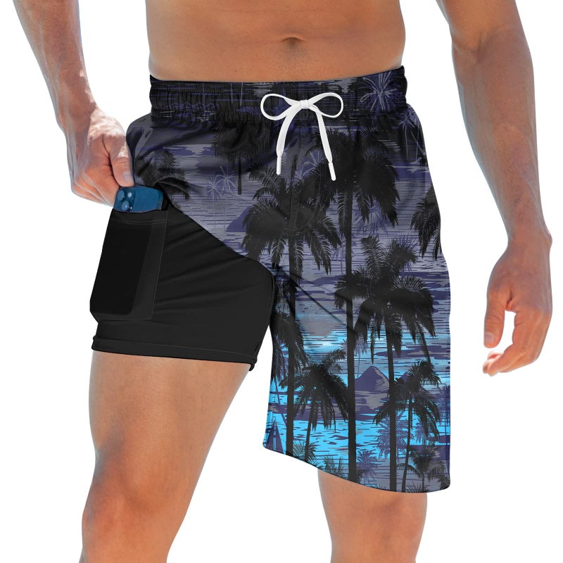 TUONROAD Mens Swim Trunks 9 Inch Inner Boxer Brief Liner Men's Coconut Tree Swimming Shorts for Men Summer Cool Bathing Suit with Drawstring Gays Funny Classic Compression Lined Swimwear L - Image 1