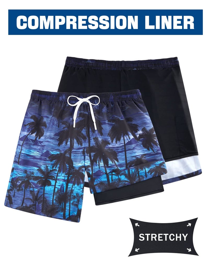 TUONROAD Mens Swim Trunks 9 Inch Inner Boxer Brief Liner Men's Coconut Tree Swimming Shorts for Men Summer Cool Bathing Suit with Drawstring Gays Funny Classic Compression Lined Swimwear L - Image 5