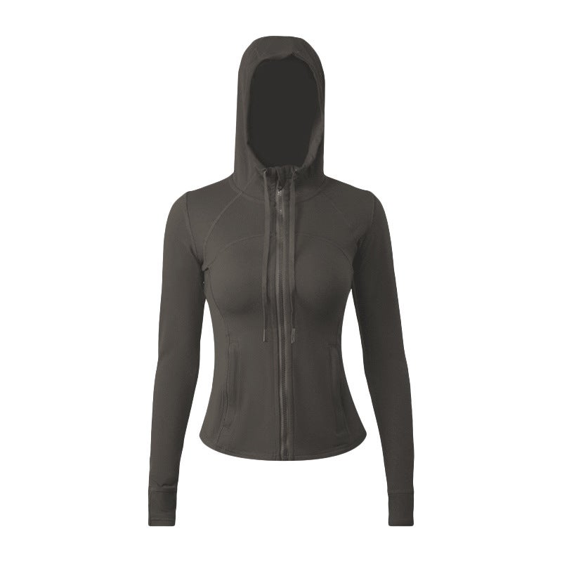 Generic Yoga clothes double-sided brushed womens sports hooded jacket womens high elastic zipper jacket cardigan slim fit nude Light lotus gray 033 hoodie 
