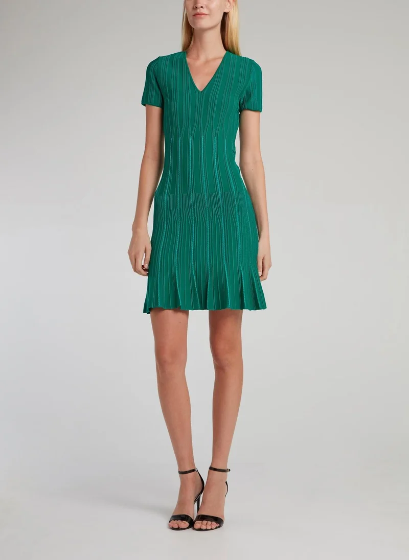 roberto cavalli Green V-Neck Godet Dress