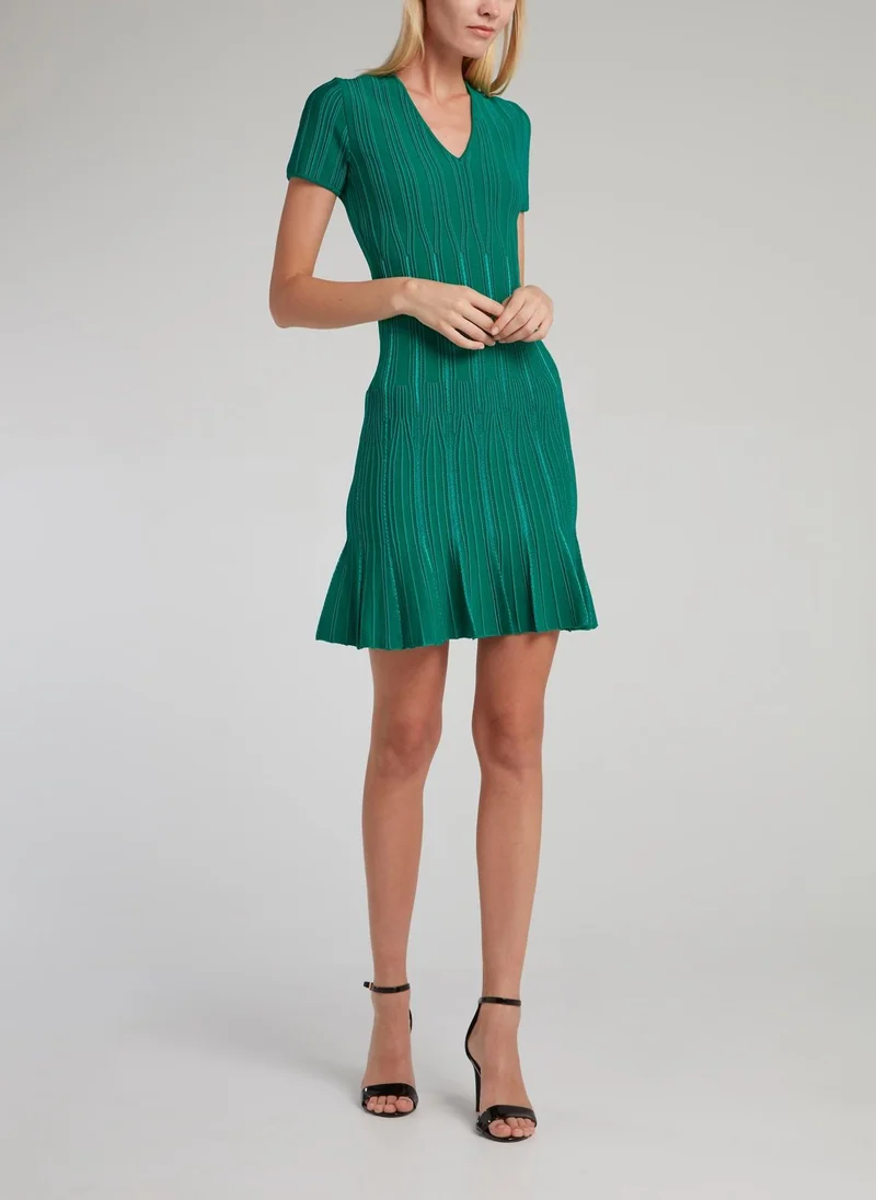 roberto cavalli Green V-Neck Godet Dress