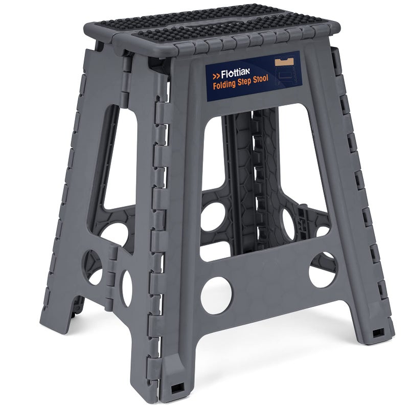 Flottian 18 Folding Step Stool for Adults and Kids Holds Up to 300 lbsNonSlip Folding Stools with Handle Compact Plastic Foldable Step Stool for BathroomBedroom KitchenGray1PC