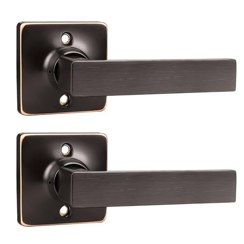 GOBEKOR 2 Pack Oil Rubbed Bronze Dummy Door Levers Square Door Handles Straight Lever Non-Turning Lock Interior Closet French Door Handles - Image 1
