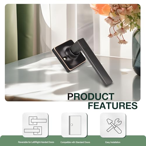 GOBEKOR 2 Pack Oil Rubbed Bronze Dummy Door Levers Square Door Handles Straight Lever Non-Turning Lock Interior Closet French Door Handles - Image 4