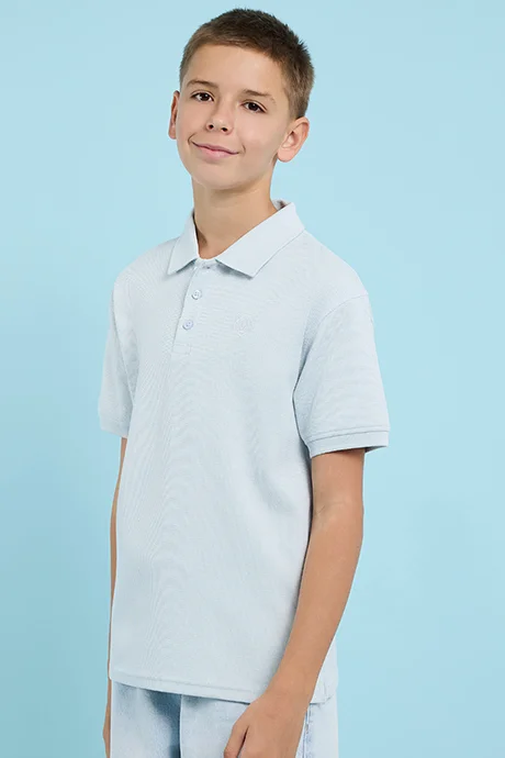 أر أند بي Textured Polo T-Shirt with Short Sleeves