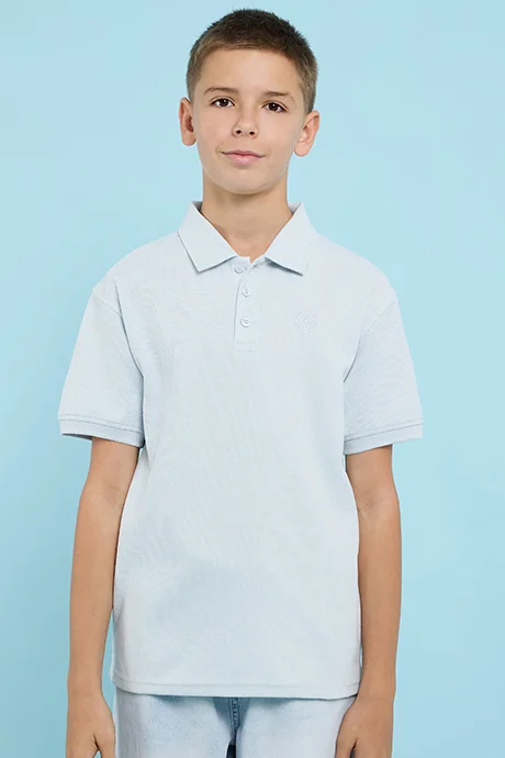 أر أند بي Textured Polo T-Shirt with Short Sleeves