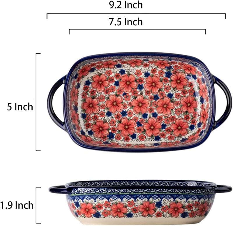 Bicuzat Ceramic Casserole Dish with Handles for Lasagna and Cherry Blossoms in Vintage Style, 680.4 g - Image 2