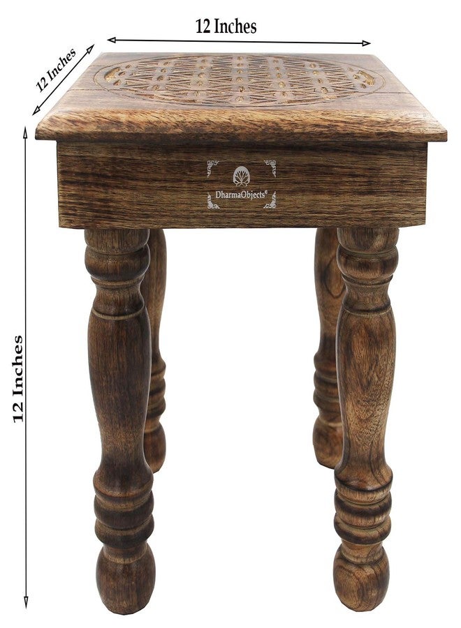 DharmaObjects Solid Mango Wood Hand Carved Puja Shrine Altar Meditation Table (Flower of Life) - Image 5