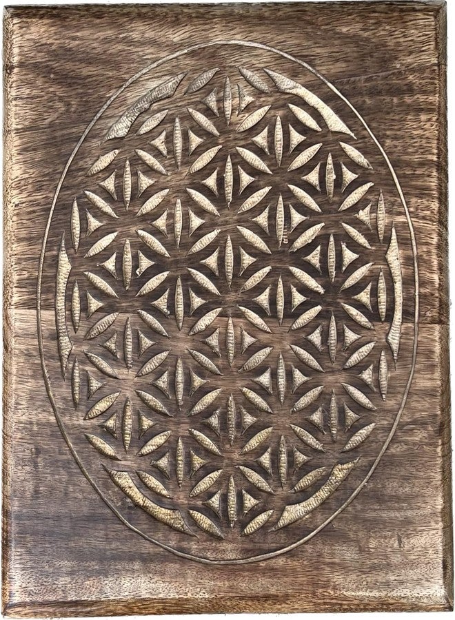 DharmaObjects Solid Mango Wood Hand Carved Puja Shrine Altar Meditation Table (Flower of Life) - Image 4
