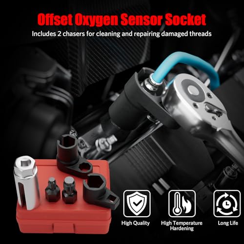 HTOMT 5PCS Oxygen Sensor Socket Removal Tool Wrench and Thread Chaser Set O2 Oxygen Sensor Socket Set Automotive Oxygen Sensor Removers for Removing and Install Oxygen Sensors Hex Vacuum Switches - Image 3
