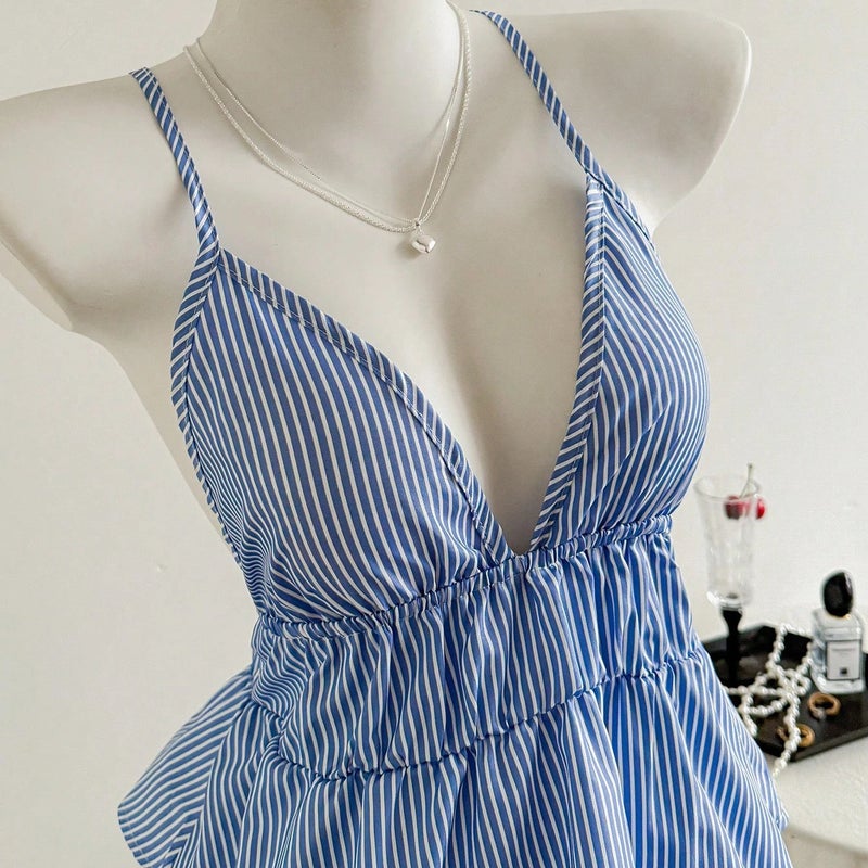 2026 Slim-Fit V-Neck Striped Crossback Camisole Top - Image 1