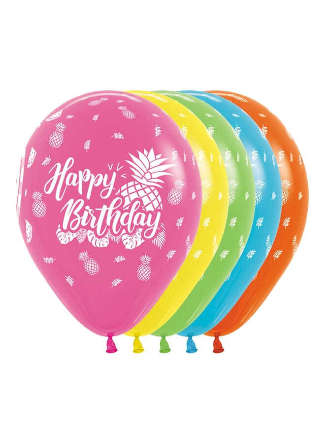 Party Time 12 Piece All Over Happy Birthday Tropical Round Balloons Assorted 12Inch - Image 2