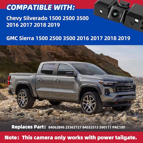 Dngbymx Backup Camera Compatible with 2016 2017 2018 2019 Chevy Silverado GMC Sierra 1500 2500 3500 Rear View Suitable for Power Tailgate Replace# 84062896 - Image 2