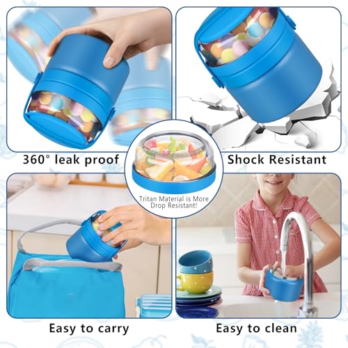 JXXM 2 in 1 Double Insulated Food Jar 8oz Soup Thermo with Snack Container Kids Thermo for Hot Food Lunch Containers Wide Mouth Vacuum Stainless Steel Leak Proof for School Travel(Blue) - Image 4