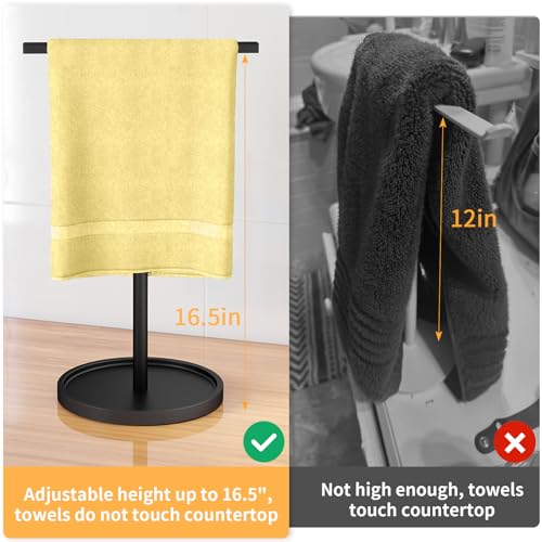 STWWO Hand Towel Stand Hand Towel Holder for Bathroom Countertop Kitchen 165IN Adjustable Retractable TShape Hand Towel Rack Matte Black - Image 3