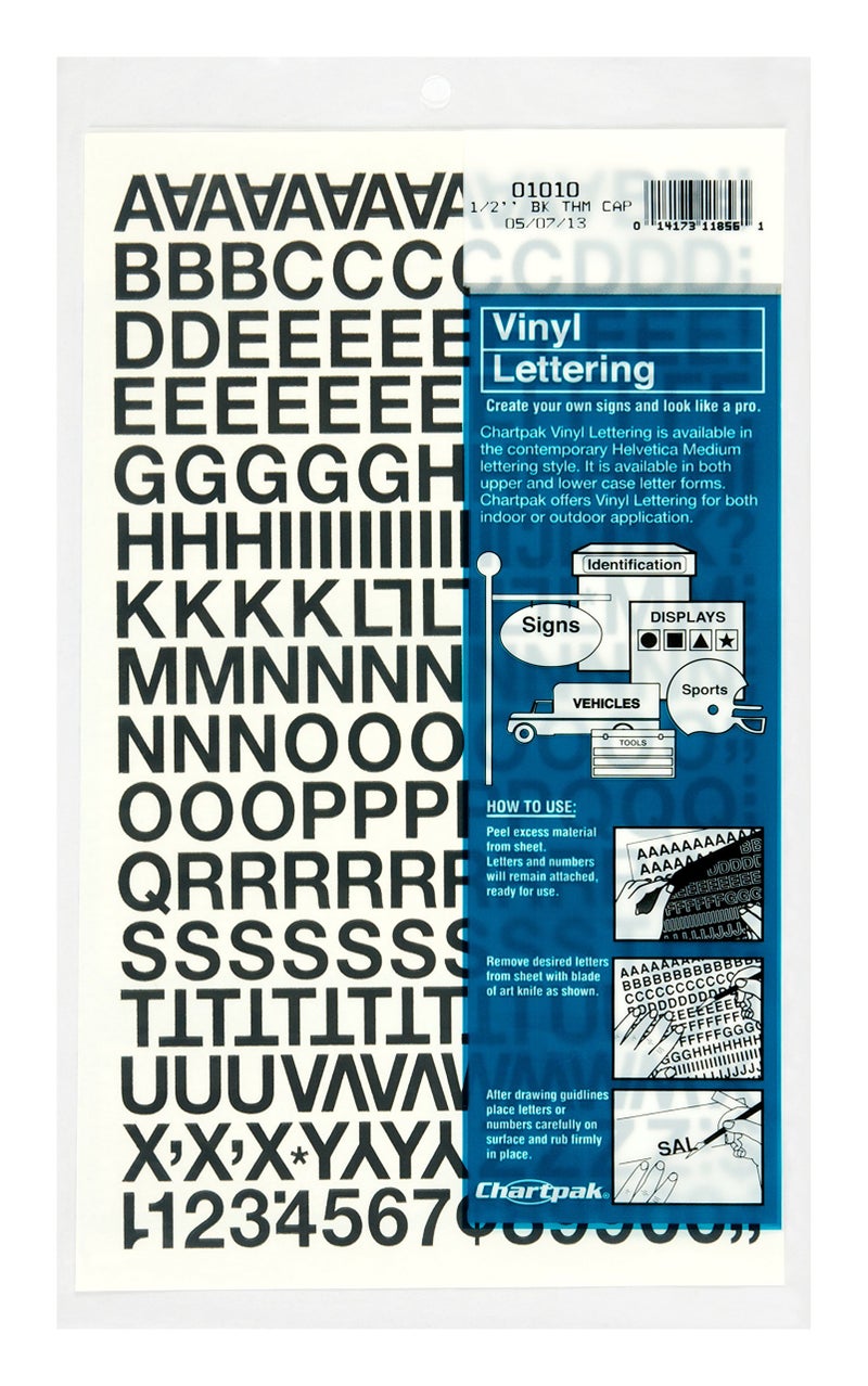 Chartpak Self-Adhesive Vinyl Capital Letters and Numbers, 1/2 Inches High, Black, 201 per Pack (01010), 1/2 Inch High - Image 3