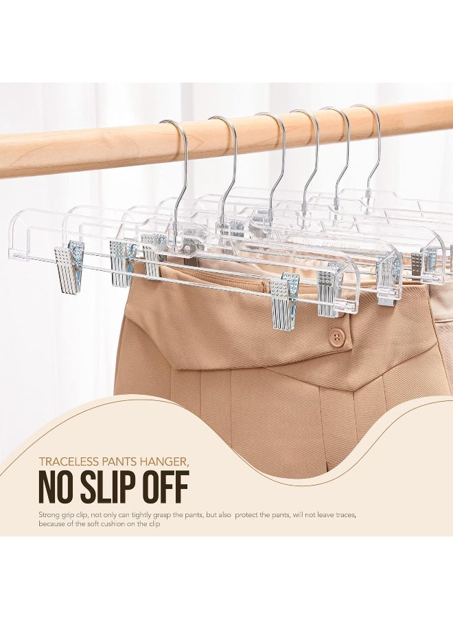 HOUSE DAY Pants Hangers 12 Pack Skirt Hangers with Clips 14 Inch Clear Hangers 360-Rotating Stainless Steel Clips - Image 3