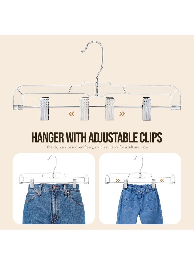 HOUSE DAY Pants Hangers 12 Pack Skirt Hangers with Clips 14 Inch Clear Hangers 360-Rotating Stainless Steel Clips - Image 4