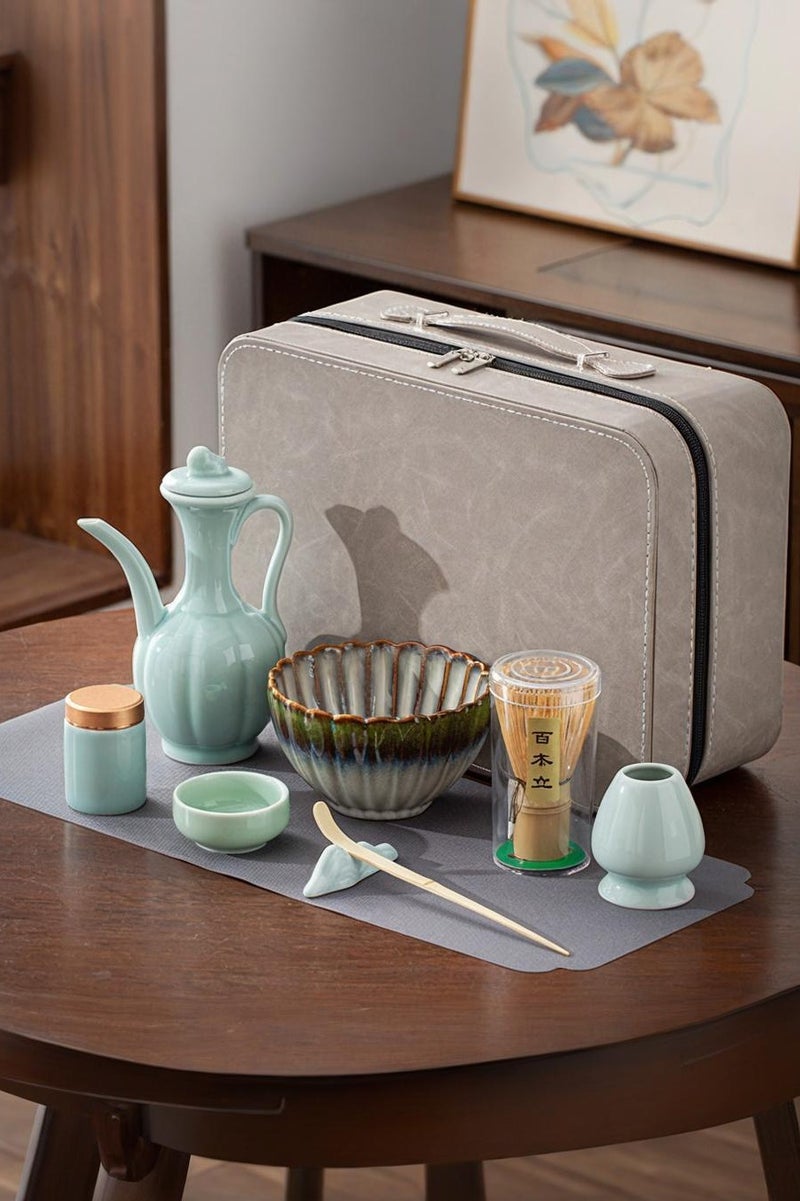 WALALLA Matcha Tea Whisk Set, Ceremonial Matcha Tea Set with Matcha Bowl, 100-Prong Bamboo Whisk, Bamboo Scoop, Ceramic Whisk Holder and Tea Ceremony Accessories - Image 1