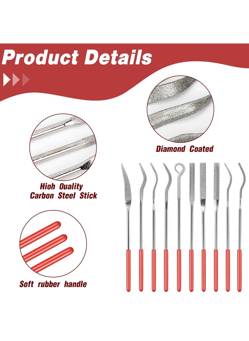 10Pcs Diamond Needle File Set, 140mm/5.5inch Small Curved Metal Files, Miniature and Model Tools for Jewelry and Stone Carving