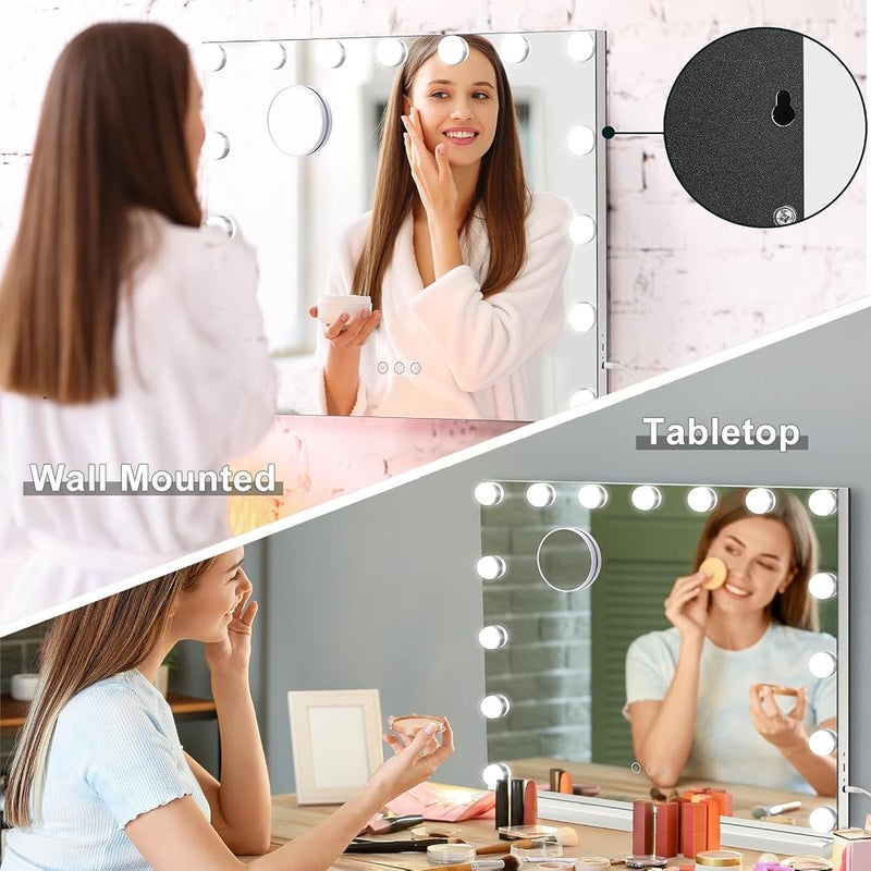 دريبكس Dripex Hollywood Vanity Mirror مزودة بإضاءة، مرآة مكياج كبيرة بحجم 58×45 سم مع 15 مصباح LED قابلة للتعديل، وتحكم باللمس، ومقبس USB وType-C - Image 4