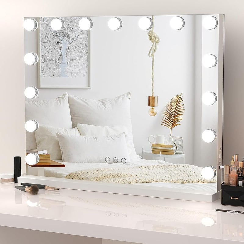 دريبكس Dripex Hollywood Vanity Mirror مزودة بإضاءة، مرآة مكياج كبيرة بحجم 58×45 سم مع 15 مصباح LED قابلة للتعديل، وتحكم باللمس، ومقبس USB وType-C - Image 1