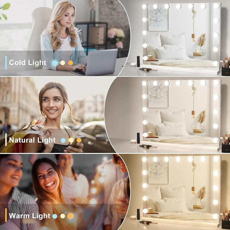 دريبكس Dripex Hollywood Vanity Mirror مزودة بإضاءة، مرآة مكياج كبيرة بحجم 58×45 سم مع 15 مصباح LED قابلة للتعديل، وتحكم باللمس، ومقبس USB وType-C - Image 3