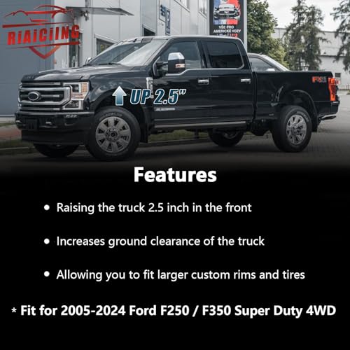 RiAiCiING 2.5" Front Leveling Kit Compatible with 2005-2024 Ford F250 F350 Super Duty 4WD, 2.5 inch High-Strength Steel Coil Spring Lift Spacers with Shock Mount Extenders & Sound Isolator - Image 2