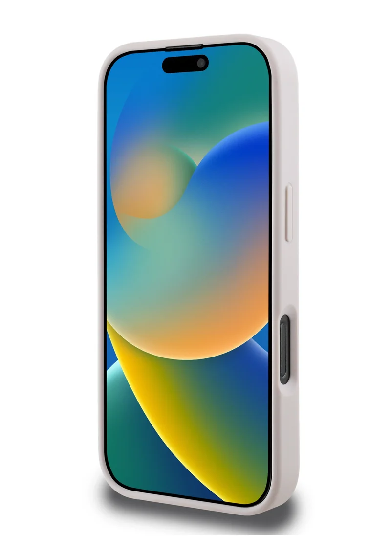 جس جراب 4G PU مع شعار كلاسيكي مخطط في الأسفل لهاتف iPhone 16 Pro - وردي