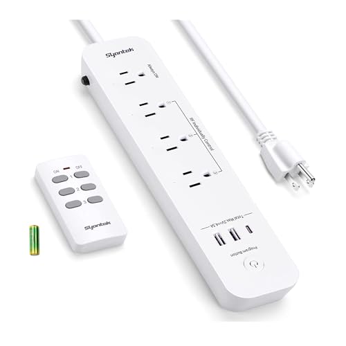 Syantek Remote Control Power Strip with 3 USB Surge Protector Power Strip with 3 RF Controlled Outlets, 5ft Extension Cord, 15A/1875W Remote Control Outlet for Household and Workstation Appliances - Image 1