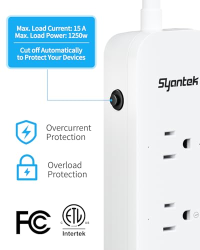 Syantek Remote Control Power Strip with 3 USB Surge Protector Power Strip with 3 RF Controlled Outlets, 5ft Extension Cord, 15A/1875W Remote Control Outlet for Household and Workstation Appliances - Image 4