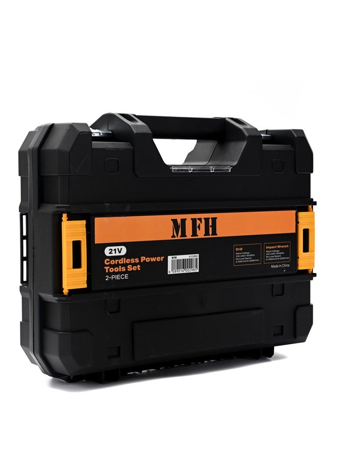 MFH TOOLS 2-Piece 21V Cordless Power Tool Set - 13mm Keyless Chuck Drill 2-Speed 0-2000 RPM - Impact Wrench 0-2600 RPM - Cordless Combo Kit for Repair & Maintenance - Image 5