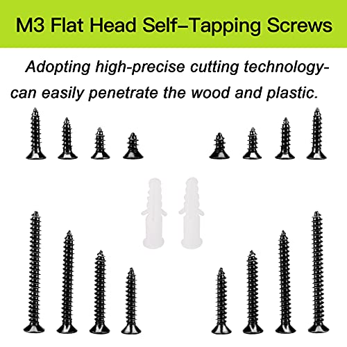 JERLITU M3 Flat Head Wood Screws Assortment Fasteners Kit 420pcs,Phillips Drive Countersunk Head Self-Tapping Screws,304 Stainless Steel,Contains 20pcs M6 Screw Anchors - Image 3
