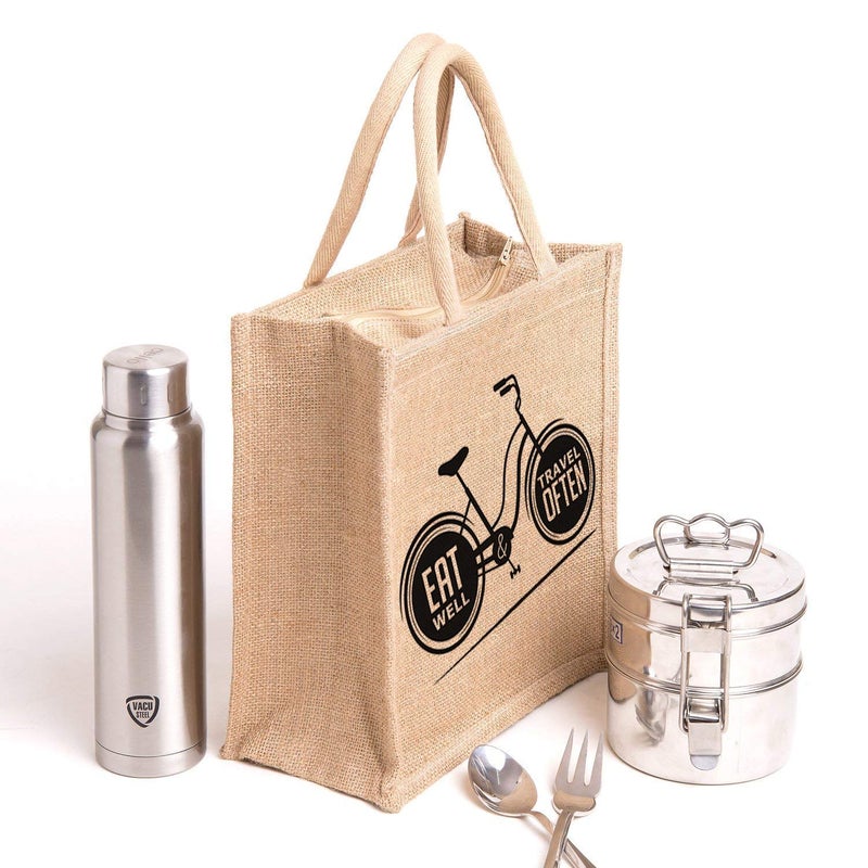 hb+ H&B Jute Bags for Lunch - Men's Tote with Zip (Eat Well Travel, 11x10x6 in) - Image 2