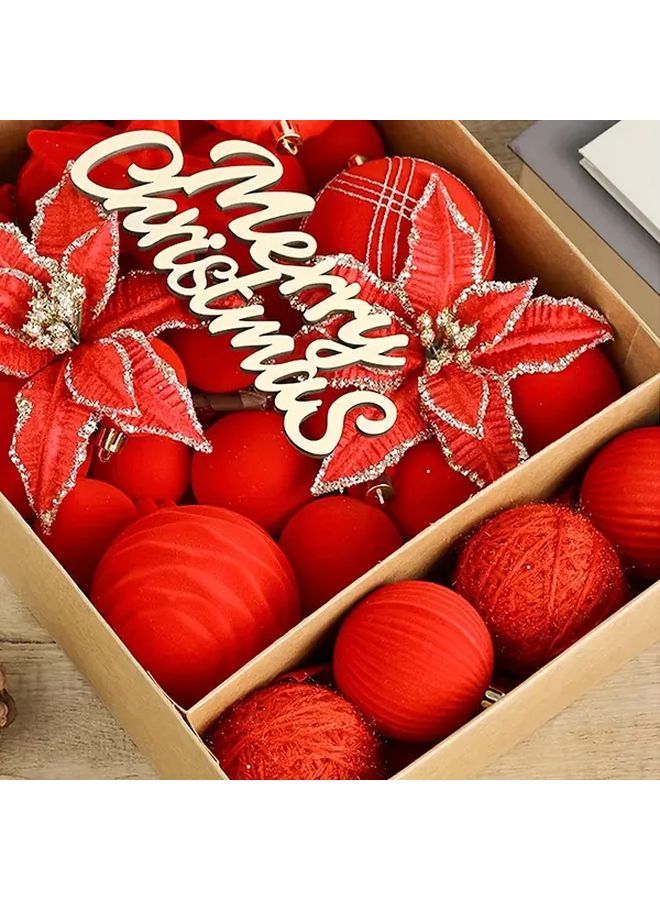 Red Coffee Velvet Christmas Ornaments 38Pcs Shatterproof Fluffy Tree Decorations - Image 5